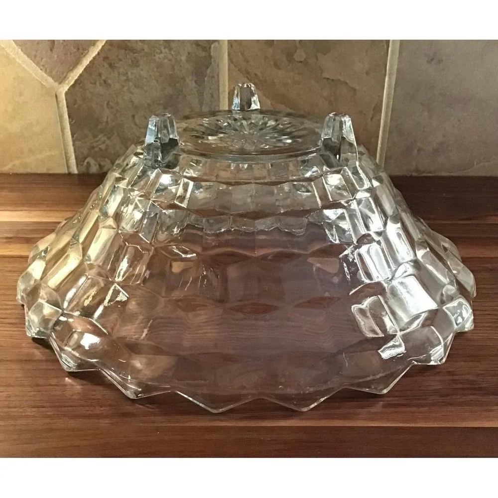 VTG Indiana Glass Whitehall‎ Pattern Cubist Glass Footed Bowl Sawtooth 10